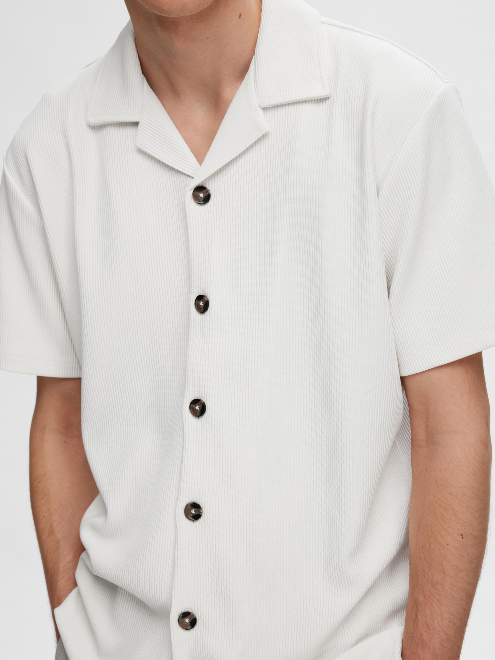 RIBBED CUBAN COLLAR SHORT SLEEVED SHIRT, Egret, highres
