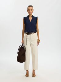 SLEEVELESS RUFFLE DETAIL TOP, Dark Sapphire, highres