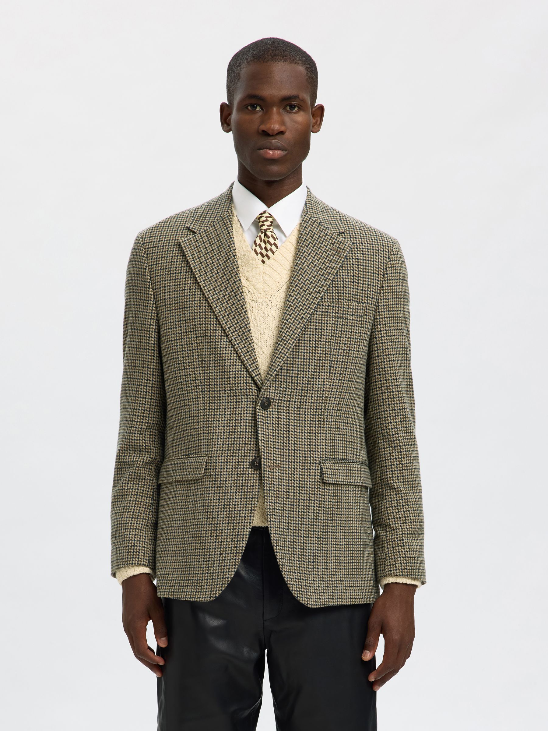 KARIERTER EINREIHIGER BLAZER, Oatmeal, highres