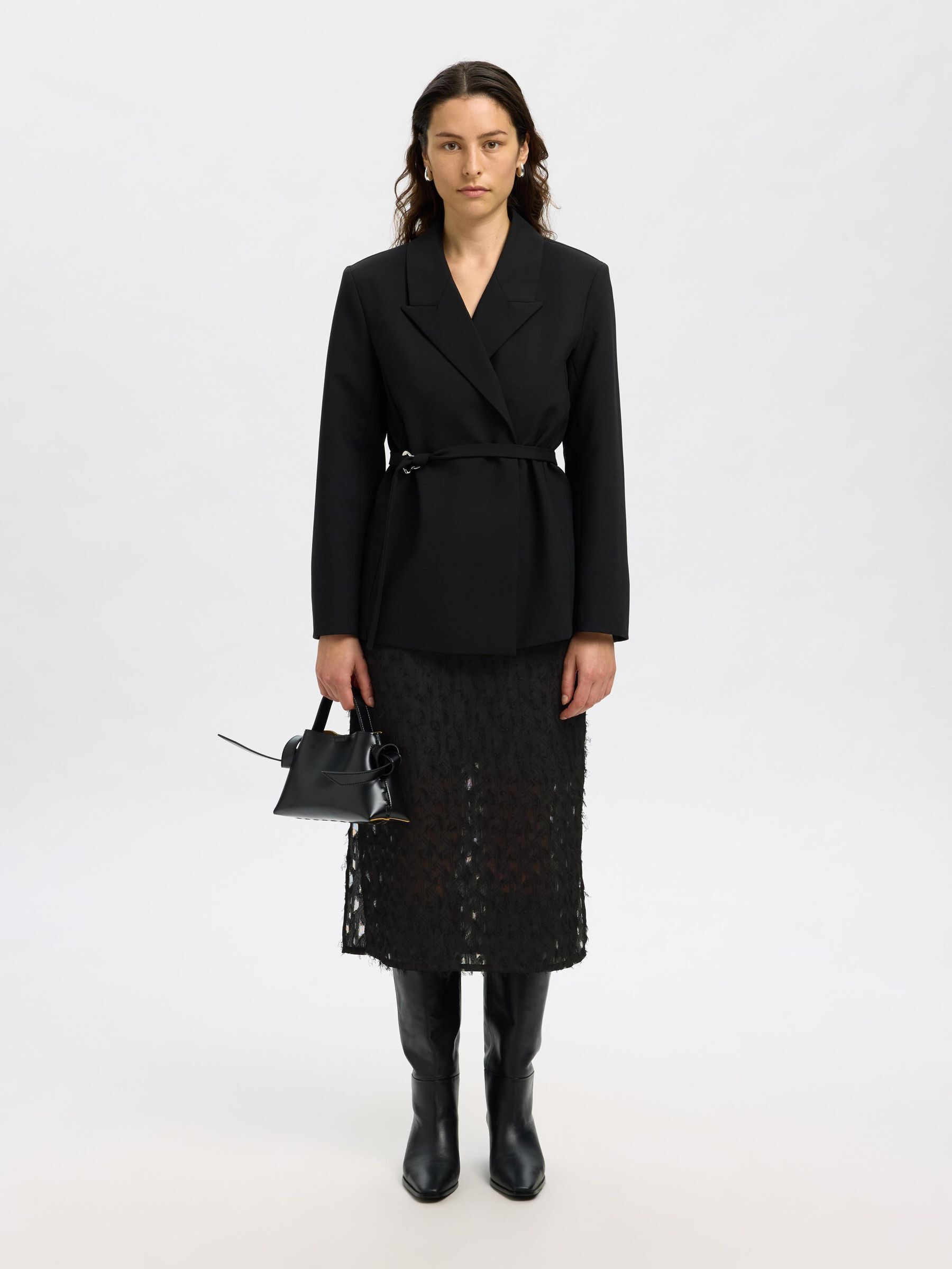 JACQUARD MIDI SKIRT, Black, highres