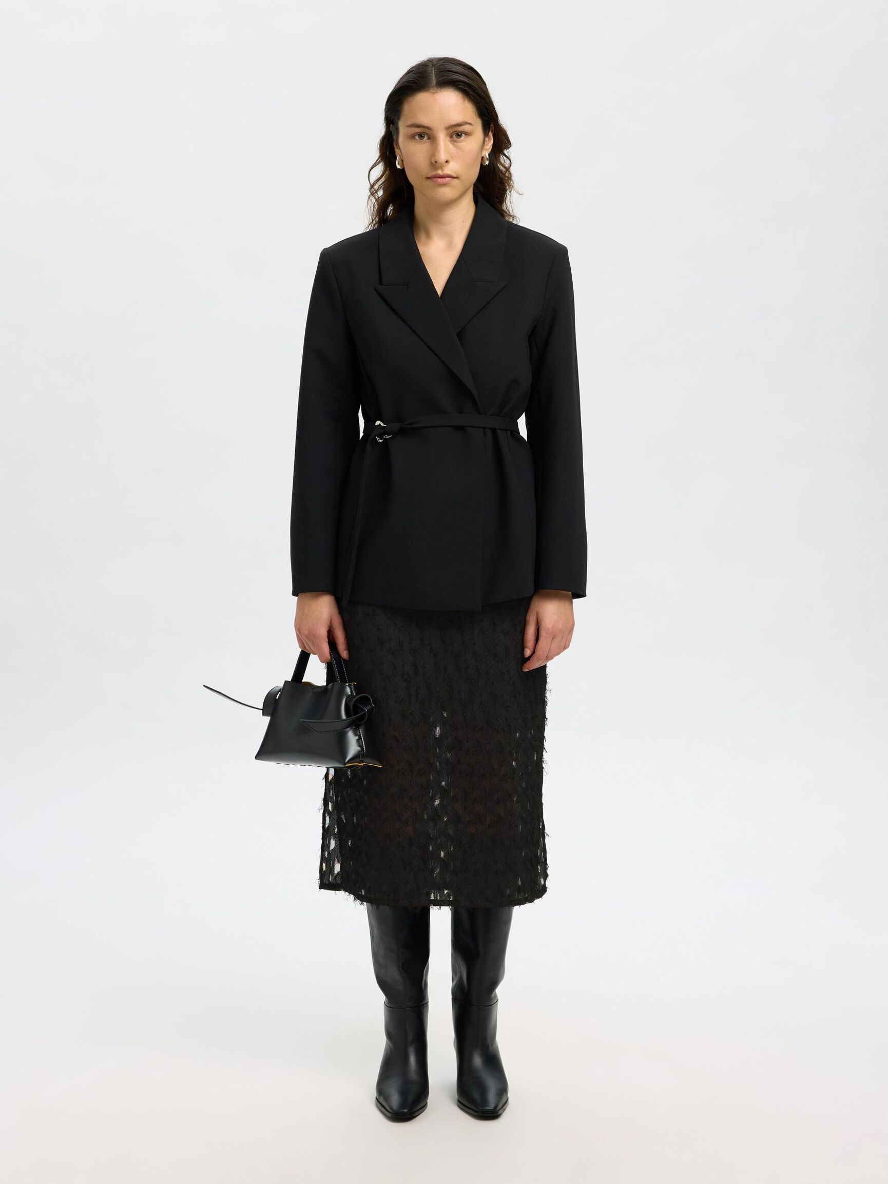 JACQUARD MIDI SKIRT, Black, highres