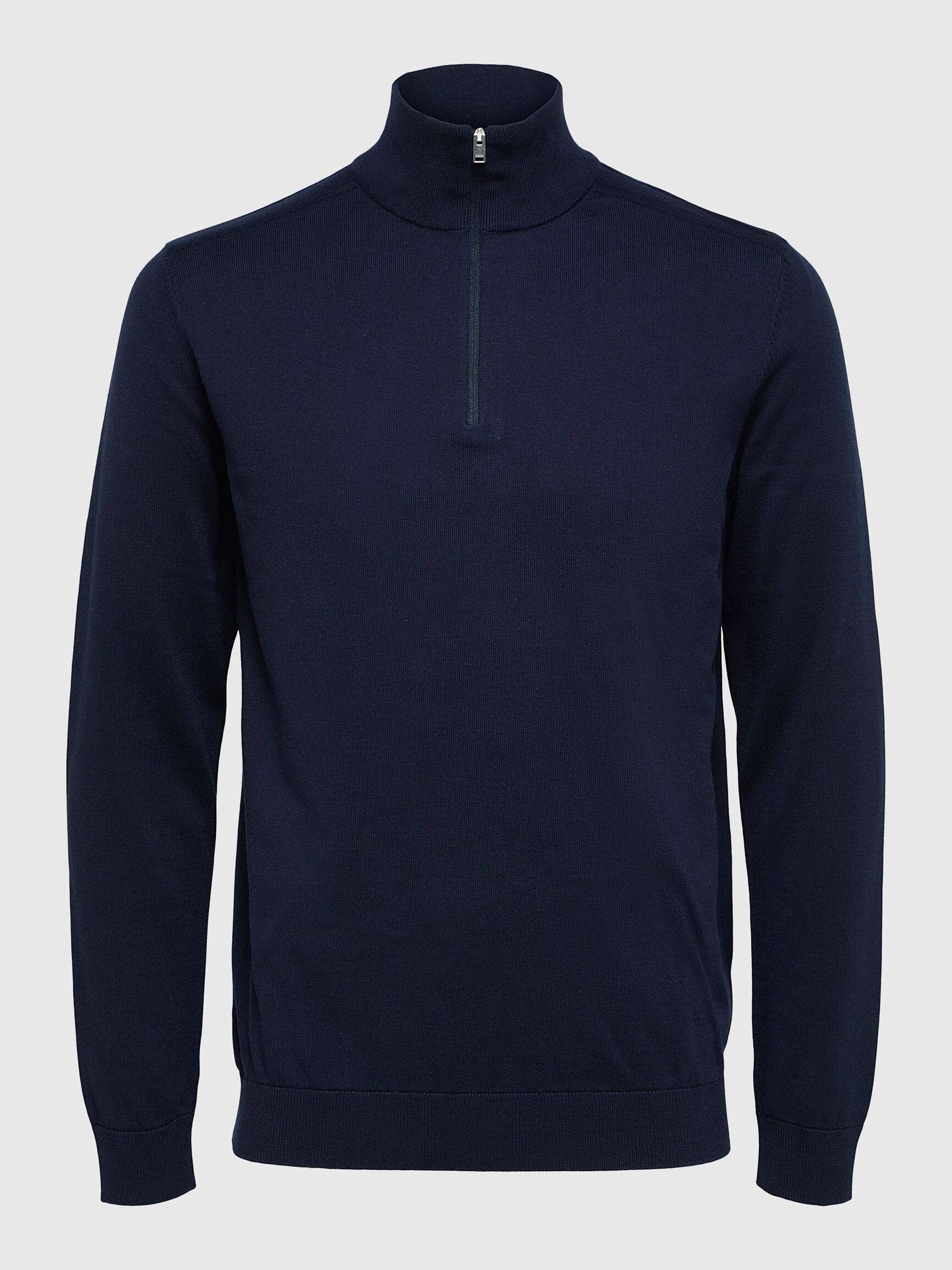 HALV GLIDELÅS STRIKKET PULLOVER, Navy Blazer, highres