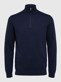 HALV GLIDELÅS STRIKKET PULLOVER, Navy Blazer, highres