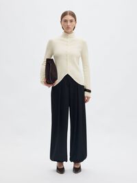 HIGH-NECK BUTTON-THROUGH KNITTED CARDIGAN, Egret, highres