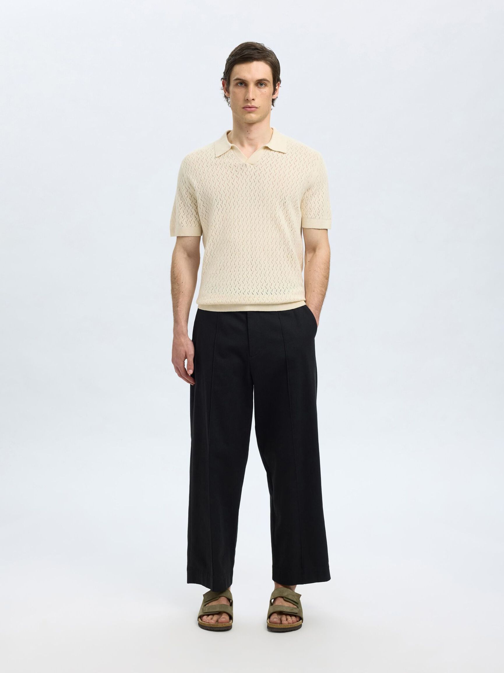 MODÈLE AU CROCHET POLO EN MAILLE, Egret, highres