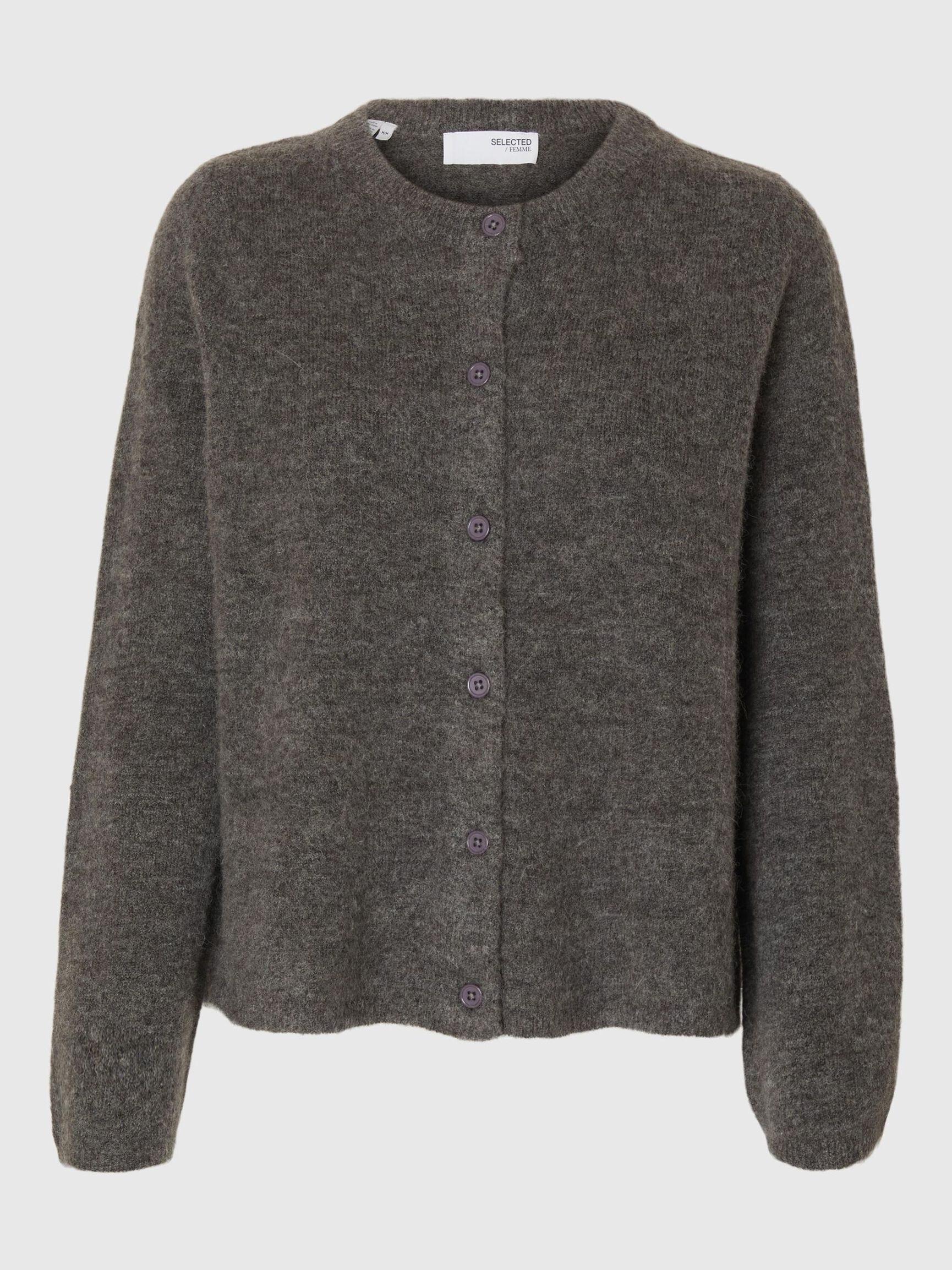 WOOL BLEND KNITTED CARDIGAN, Medium Grey Melange, highres