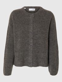 WOOL BLEND KNITTED CARDIGAN, Medium Grey Melange, highres