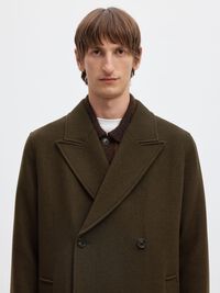 DOUBLE BREASTED WOOL BLEND LONG COAT, Peat, highres