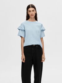 BAUMWOLL RÜSCHEN T-SHIRT, Cashmere Blue, highres