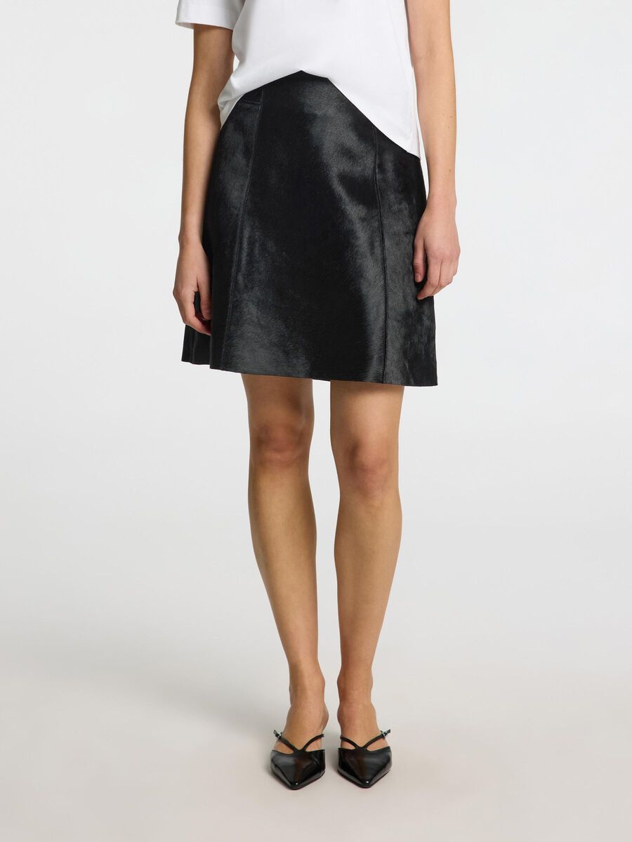 Selected 100% COW LEATHER  MINI SKIRT, Black, highres - 16099744_Black_003.jpg