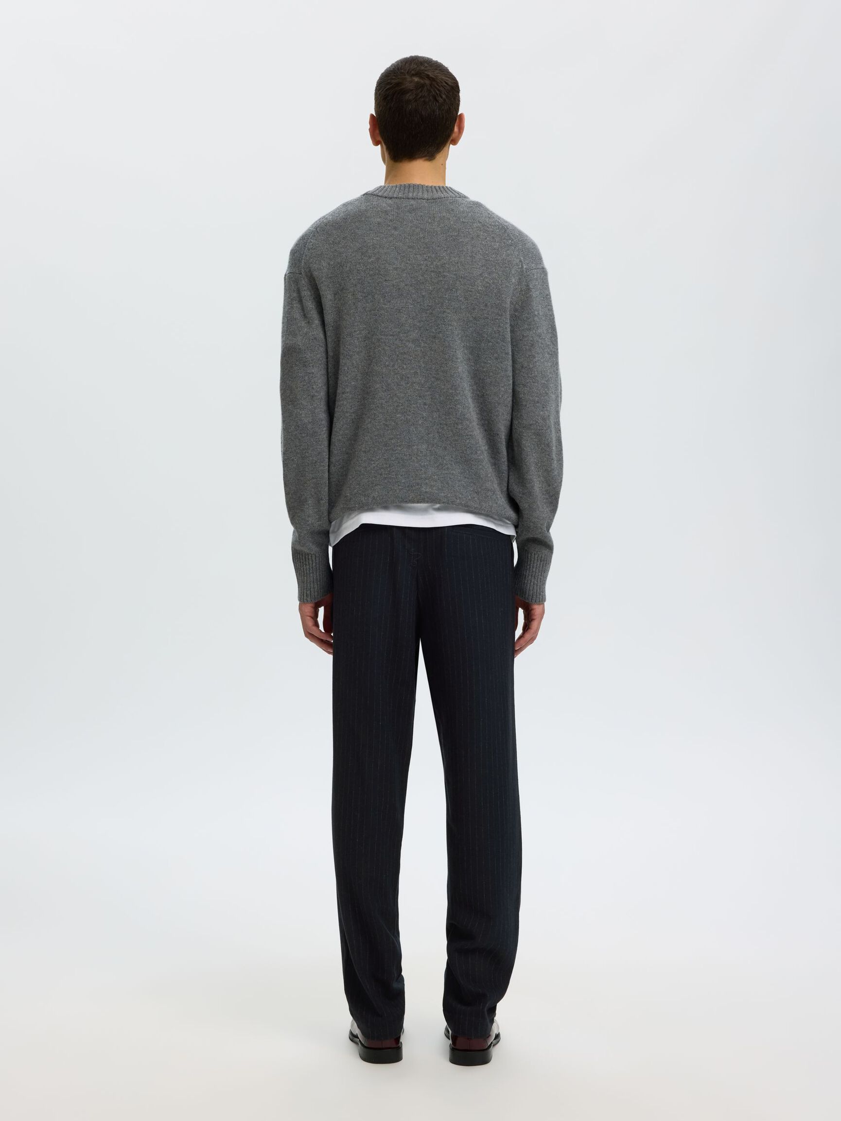 WOOL BLEND TAPERED TROUSERS, Dark Navy, highres