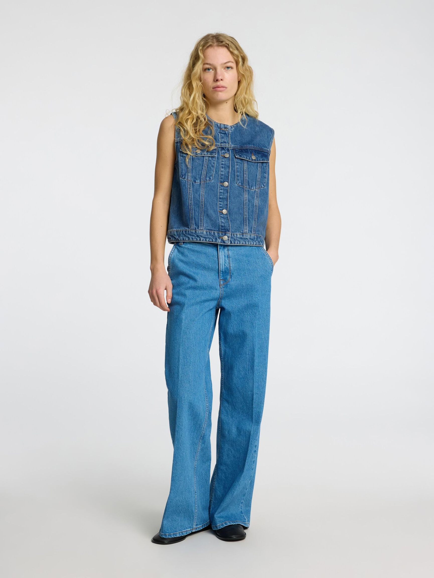 CROPPED JEANSWESTE, Medium Blue Denim, highres