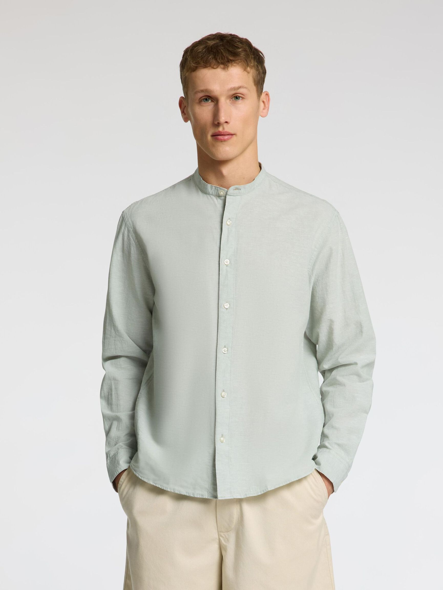 LONG-SLEEVED LINEN BLEND SHIRT, Iceberg Green, highres