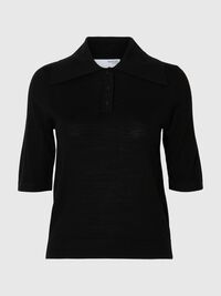 100% MERINOULD STRIKKET POLOSHIRT, Black, highres