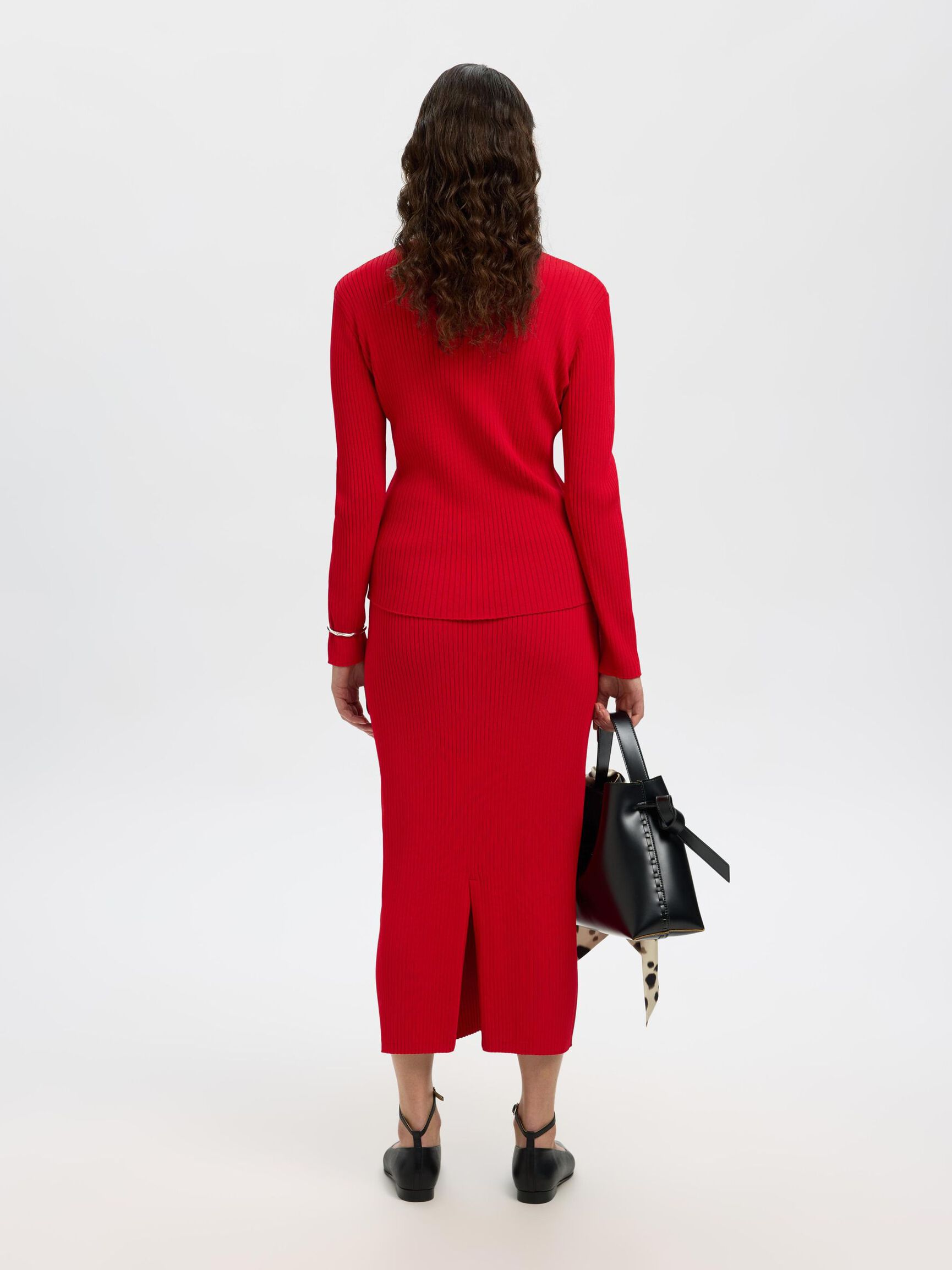 VISCOSE BLEND MIDI SKIRT, Equestrian Red, highres