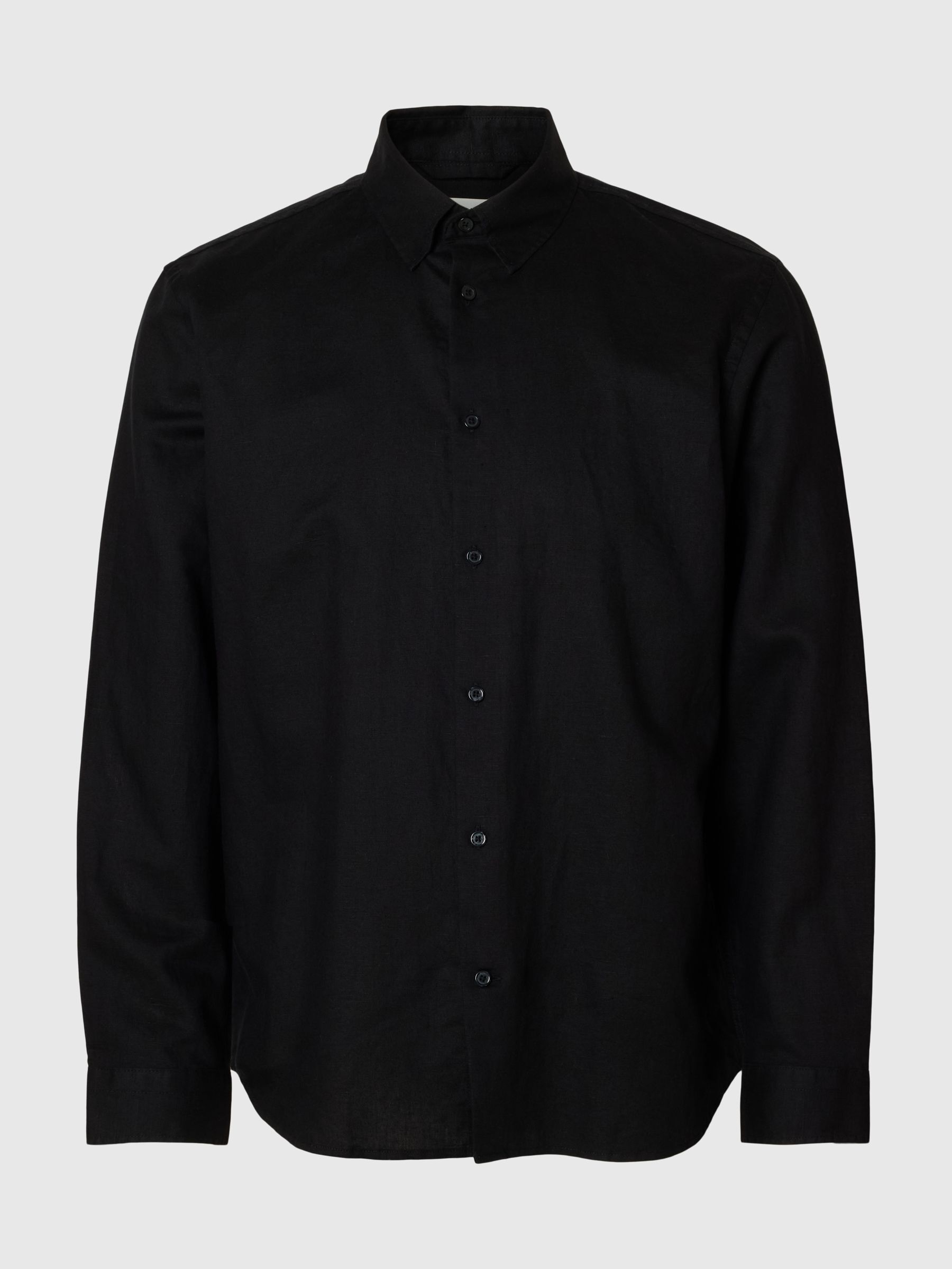 COUPE CLASSIQUE CHEMISE EN LIN MÉLANGÉ, Black, highres