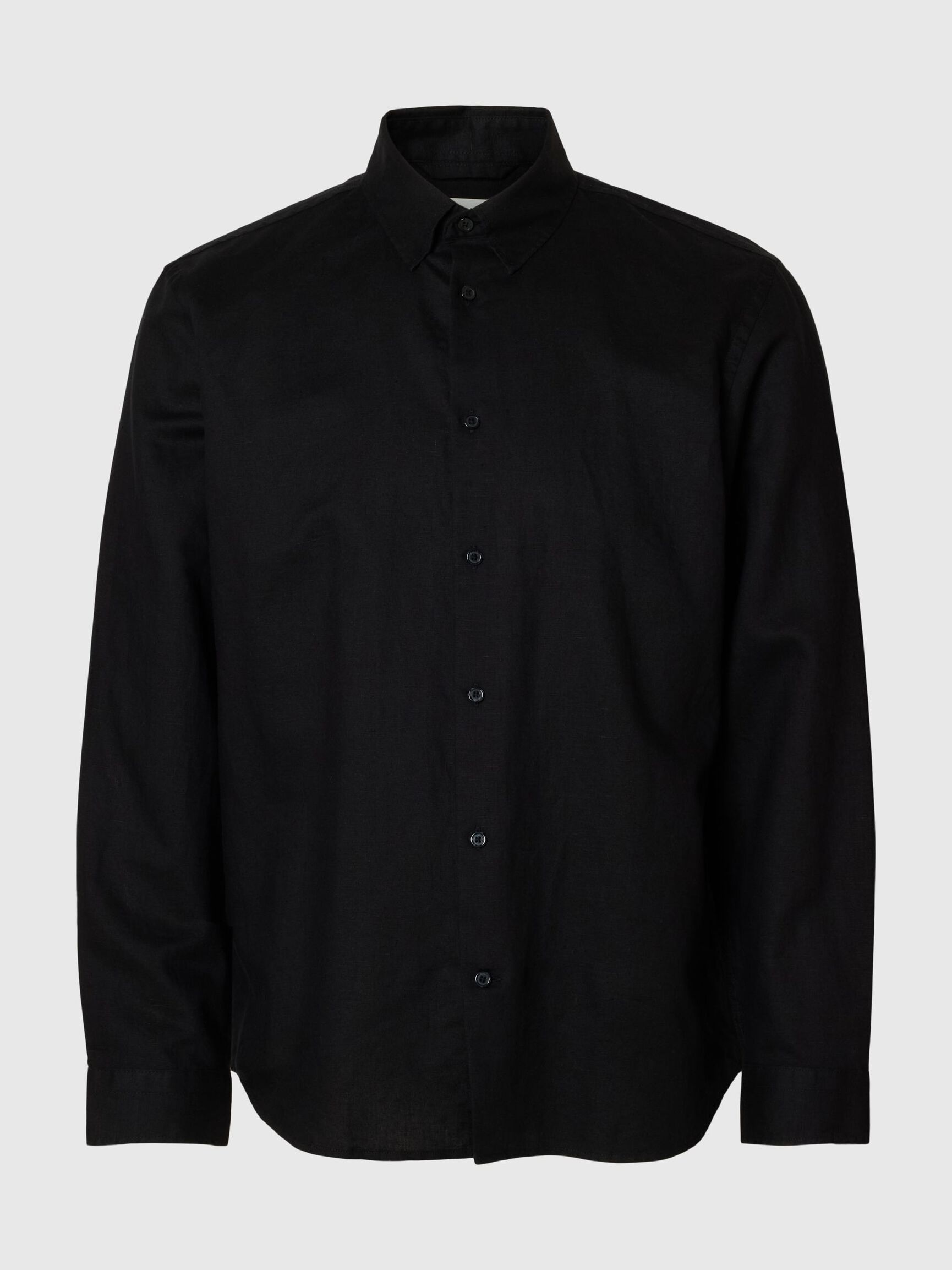 COUPE CLASSIQUE CHEMISE EN LIN MÉLANGÉ, Black, highres