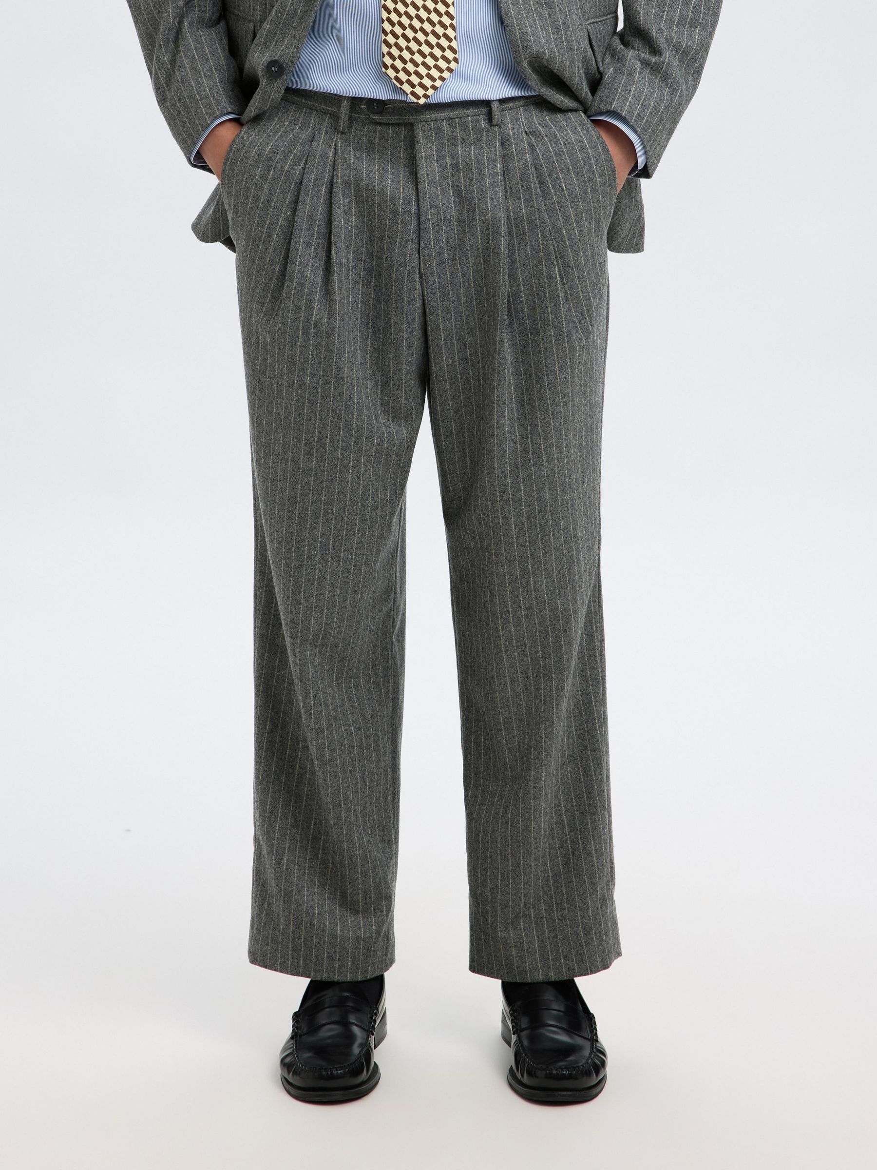 PINSTRIPE SUIT TROUSERS, Medium Grey Melange, highres