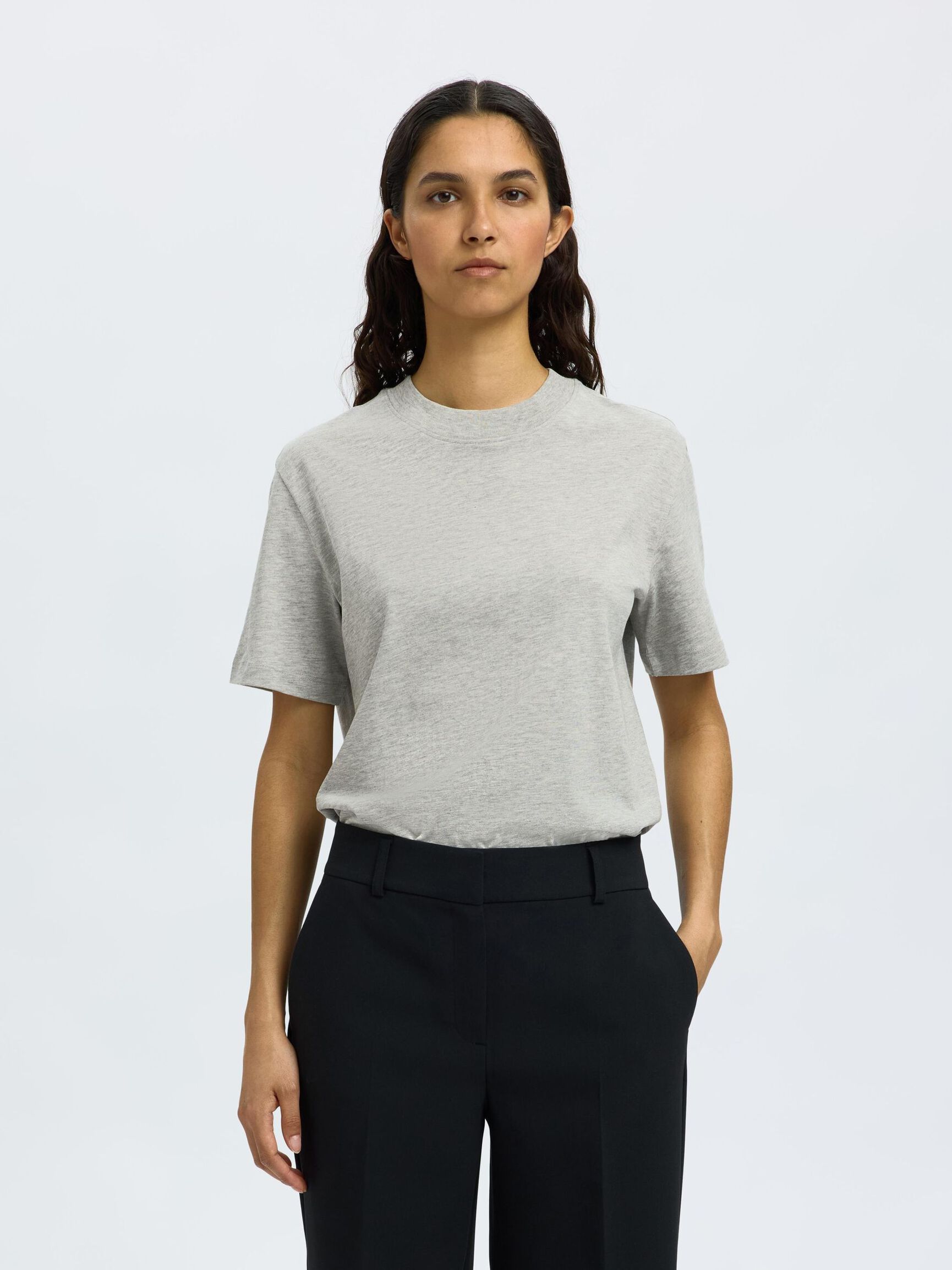 MOCK-NECK T-SHIRT, Light Grey Melange, highres