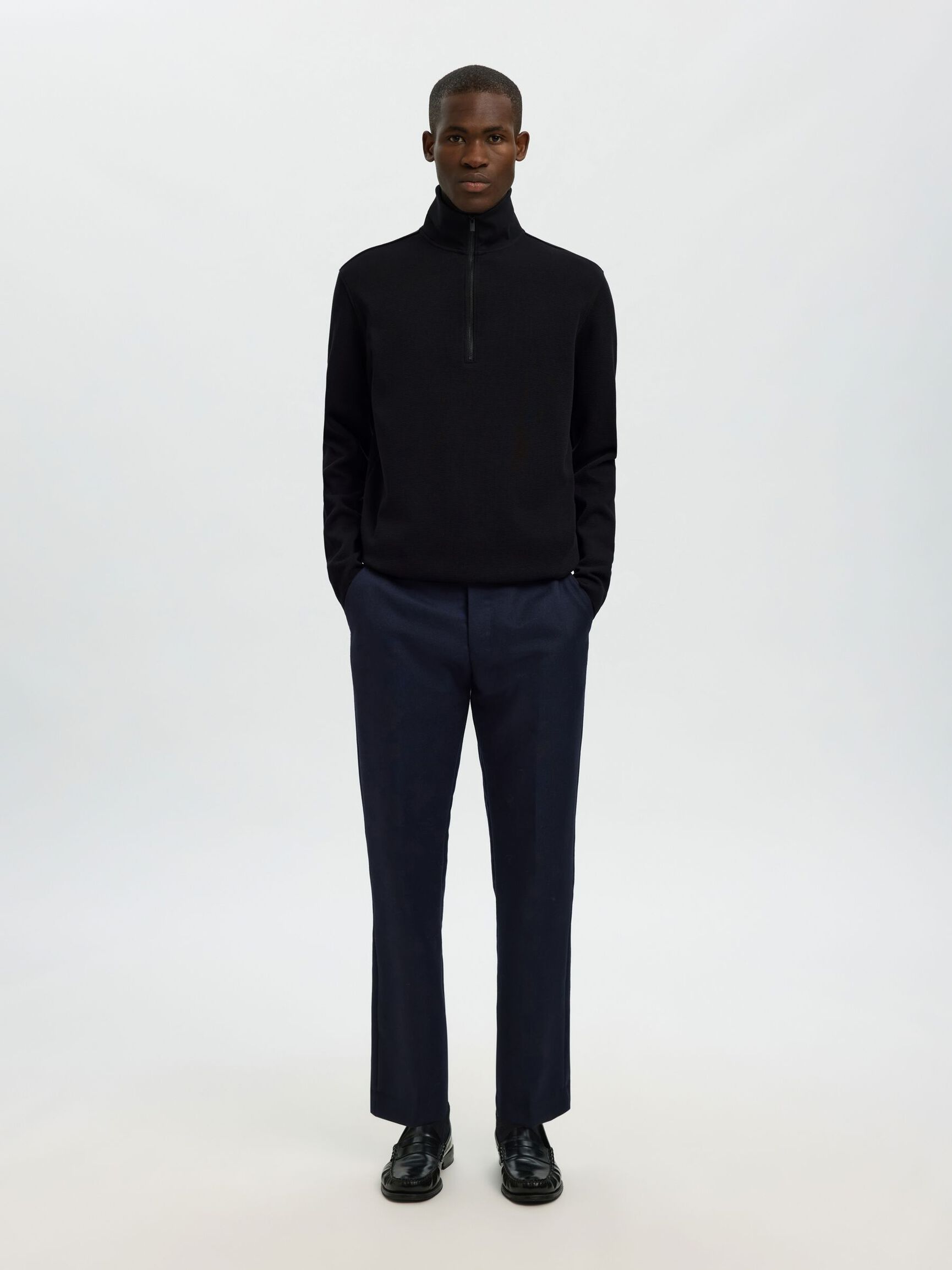 BAUMWOLLMIX SWEATSHIRT MIT REISSVERSCHLUSS, Black, highres