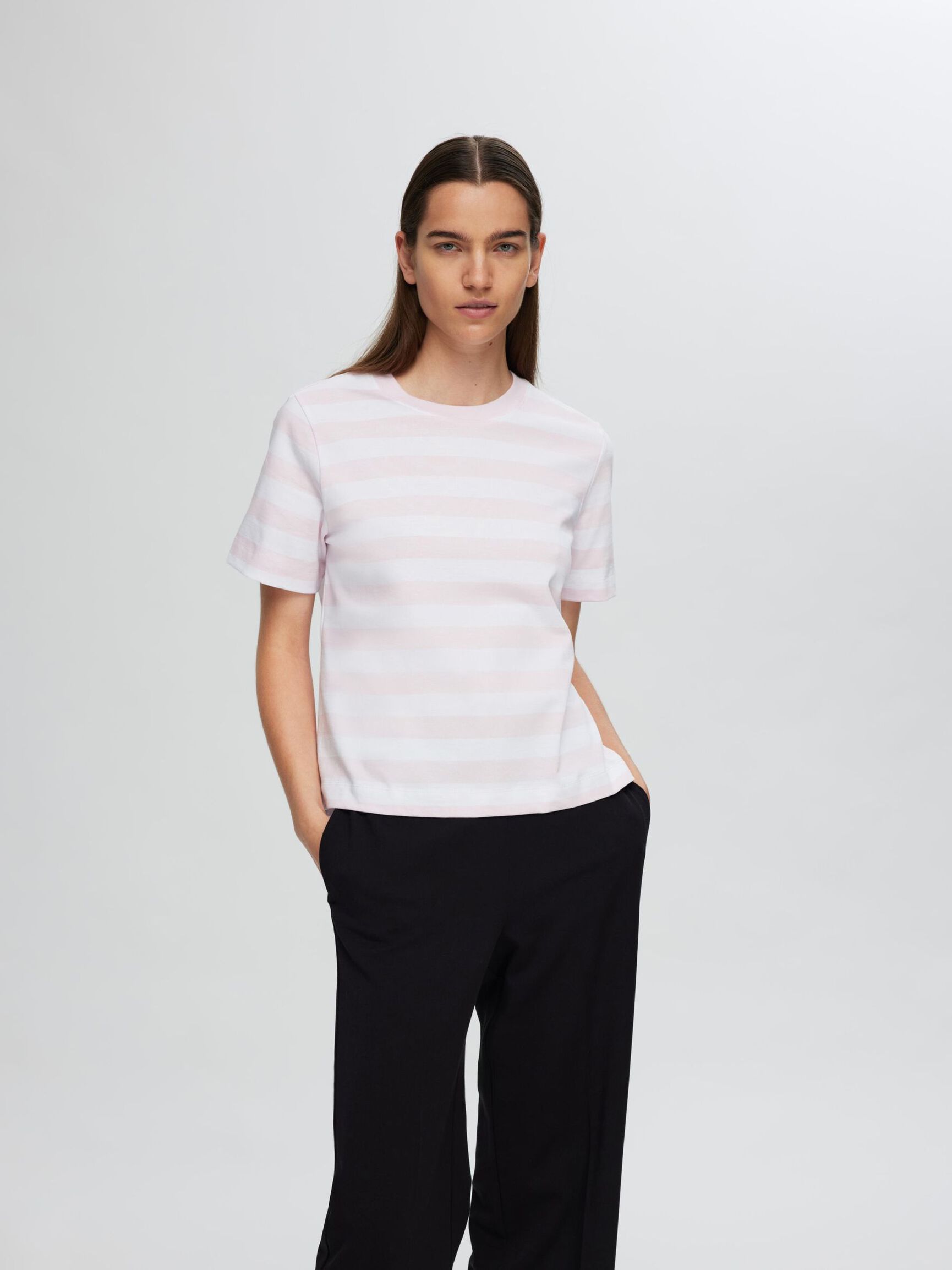 STRIPED BOXY FIT T-SHIRT, Cradle Pink, highres