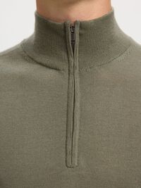 100% MERINO WOOL HALF-ZIP JUMPER, Vetiver, highres