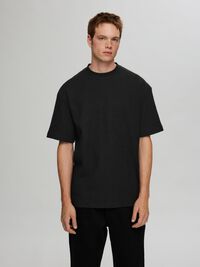 RELAXED FIT WAFFLED  T-SHIRT, Black, highres