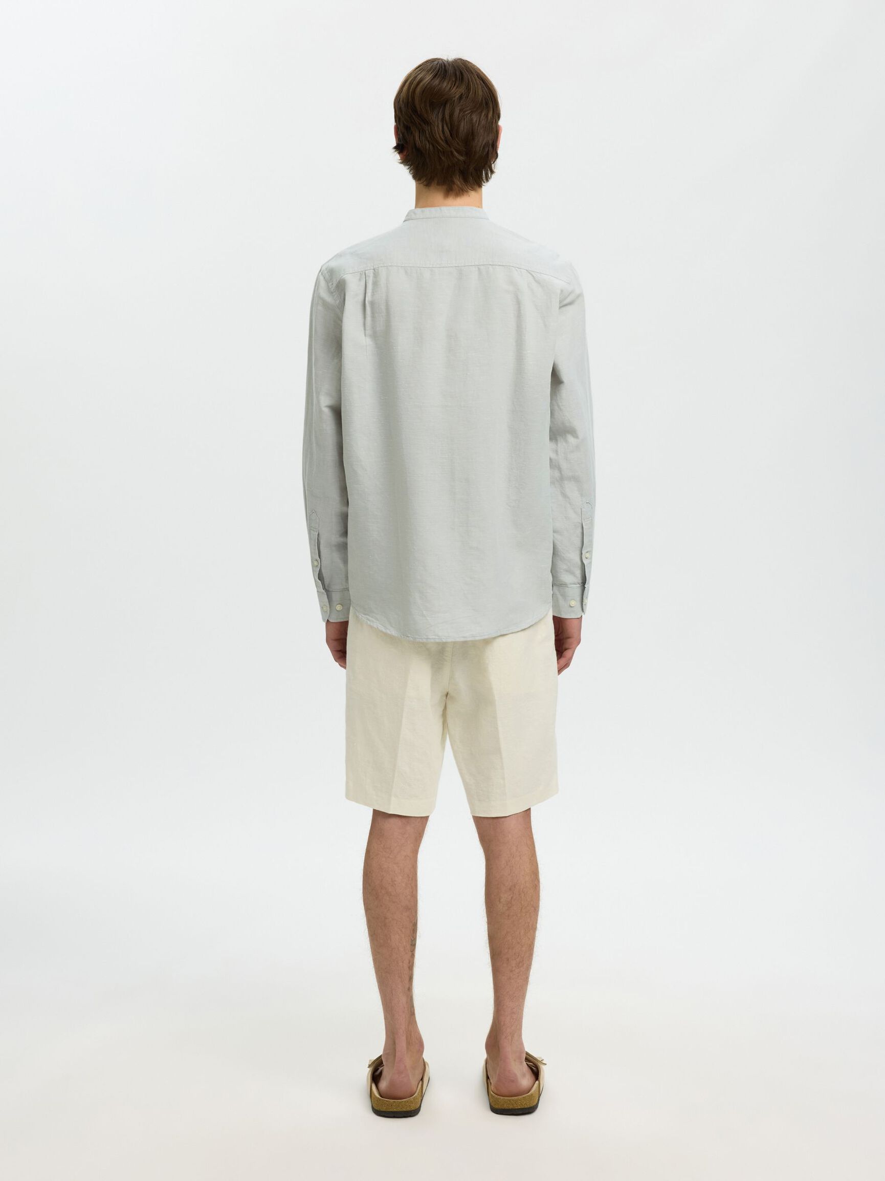 LINEN BLEND LONG SLEEVED SHIRT, Aqua Gray, highres