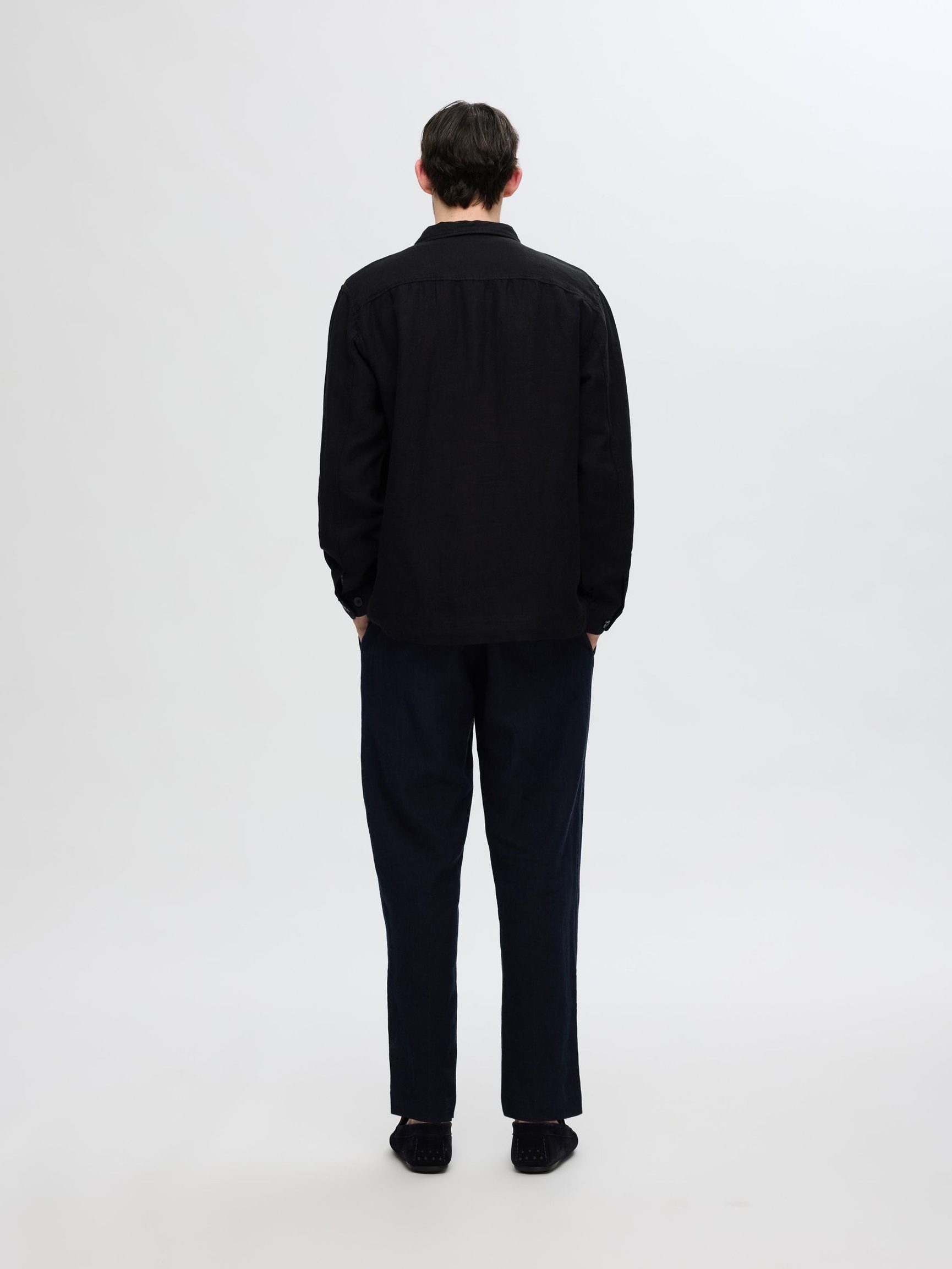 LONGSLEEVE LINNENMIX OVERSHIRT, Black, highres