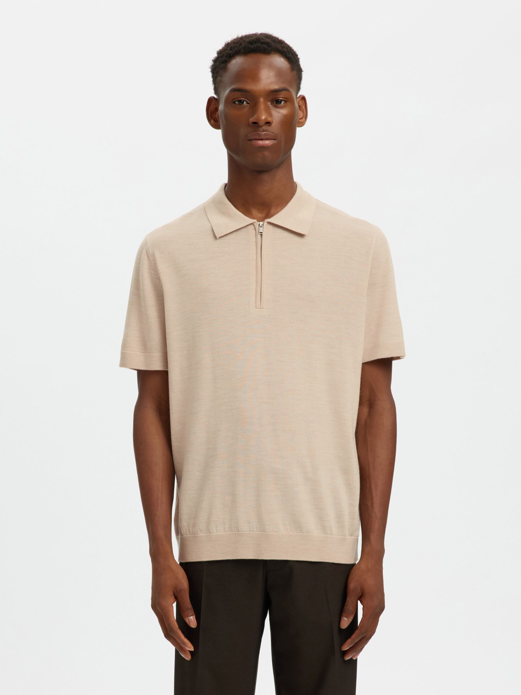 100% MERINOULL PIKÉTRÖJA, Oatmeal, highres