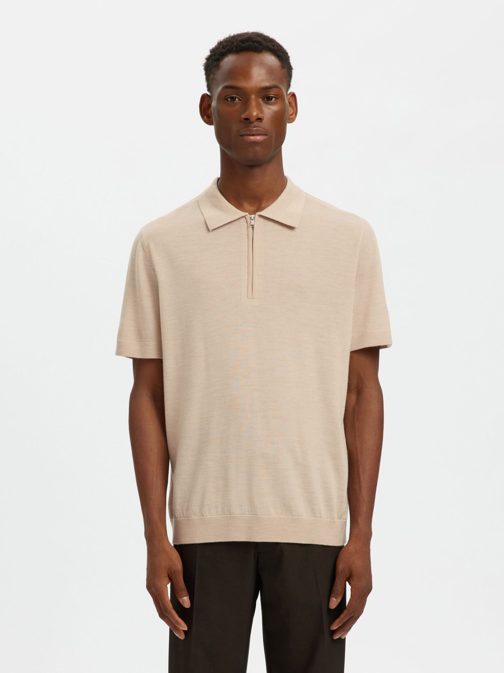 100% MERINOULL PIKÉTRÖJA, Oatmeal, highres