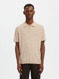 100% MERINOULL PIKÉTRÖJA, Oatmeal, highres