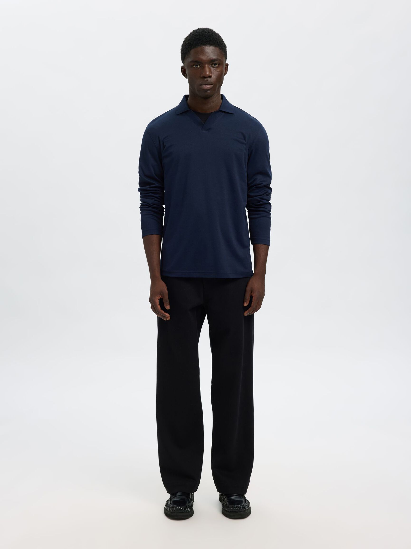 COTTON BLEND POLO SHIRT, Navy Blazer, highres