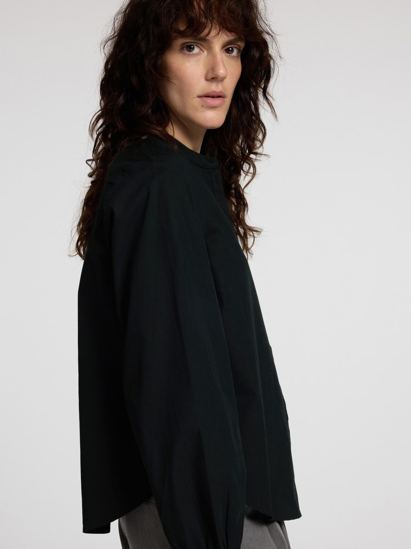 100 % COTON CHEMISE À MANCHES LONGUES, Black, highres