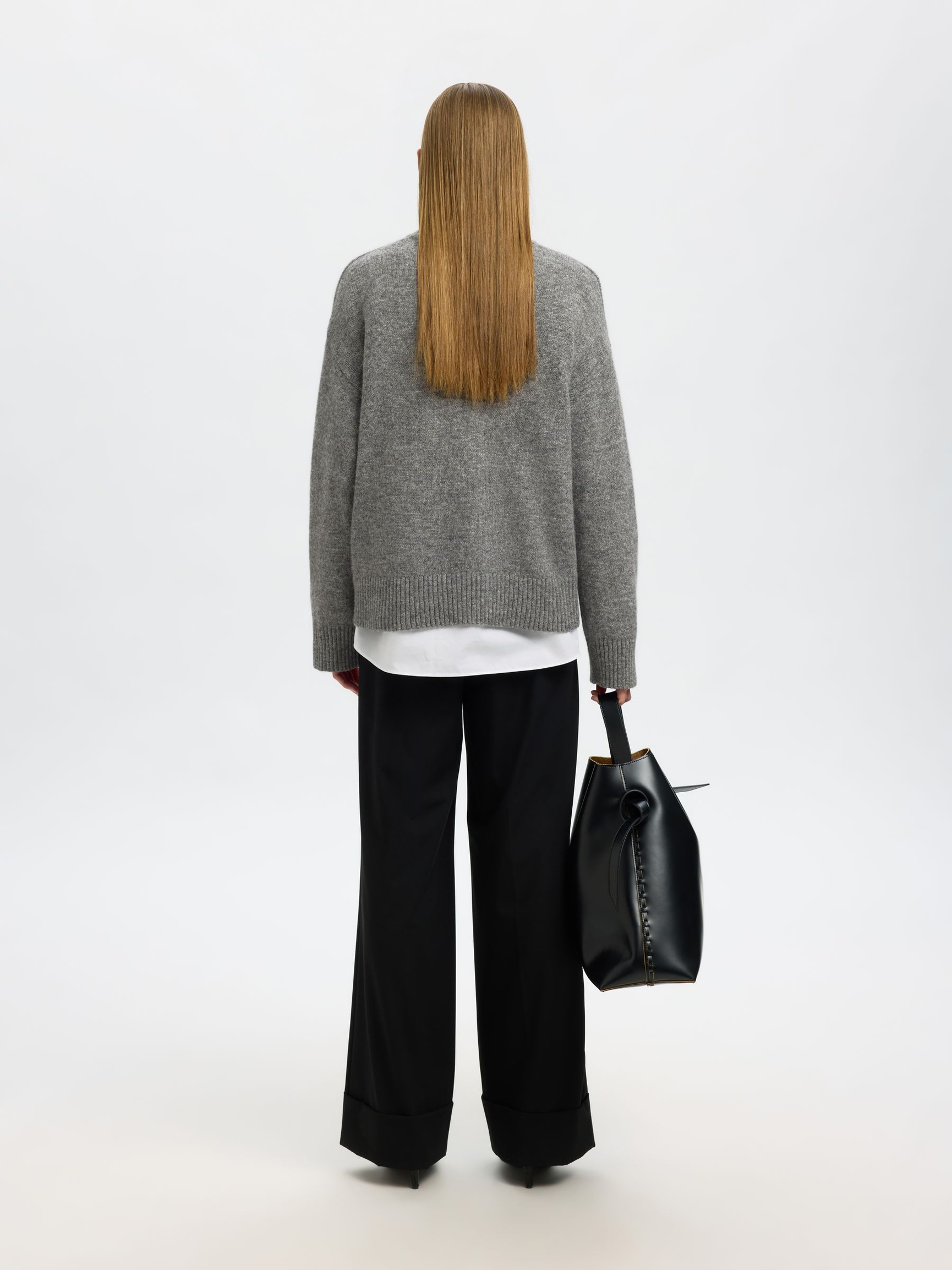 WOOL BLEND ROLL NECK JUMPER, Medium Grey Melange, highres