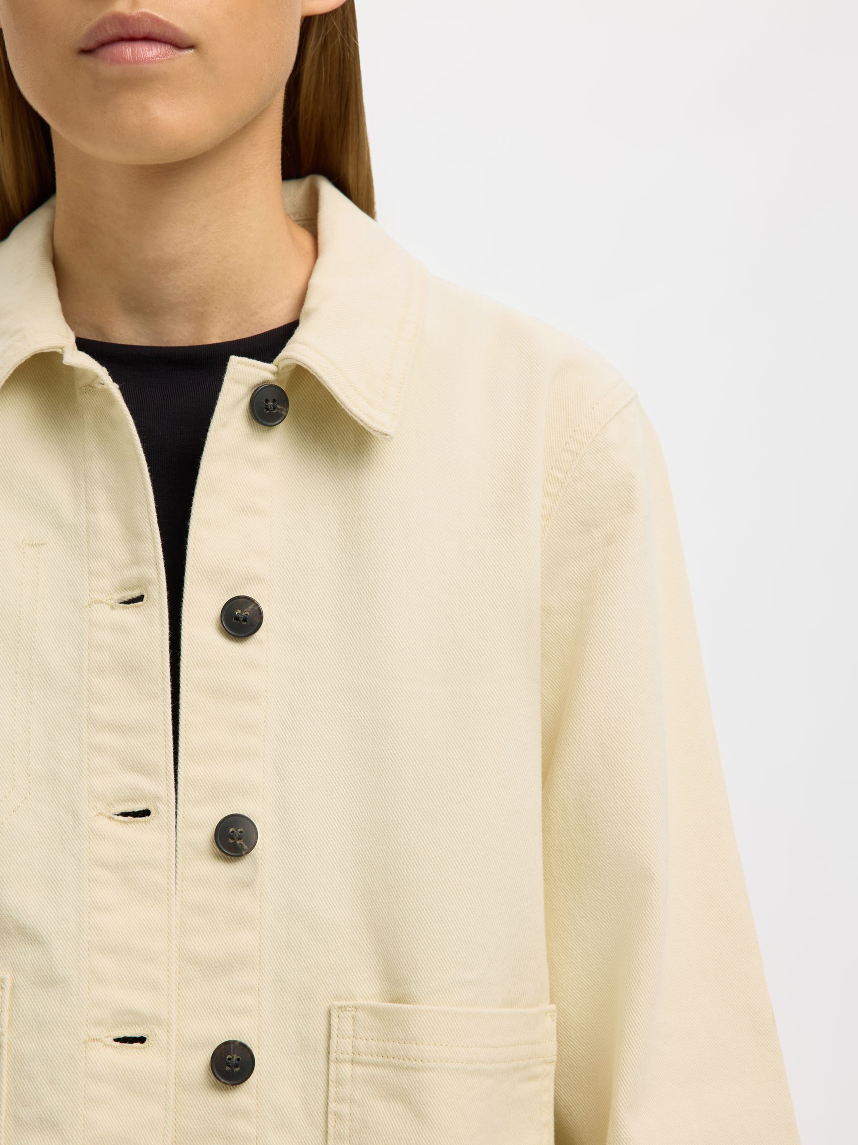 CROPPED DENIM JACKET, Birch, highres