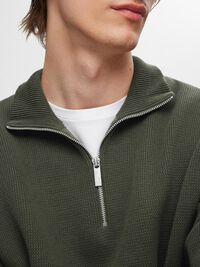 HALVE RITSSLUITING SWEATER, Forest Night, highres