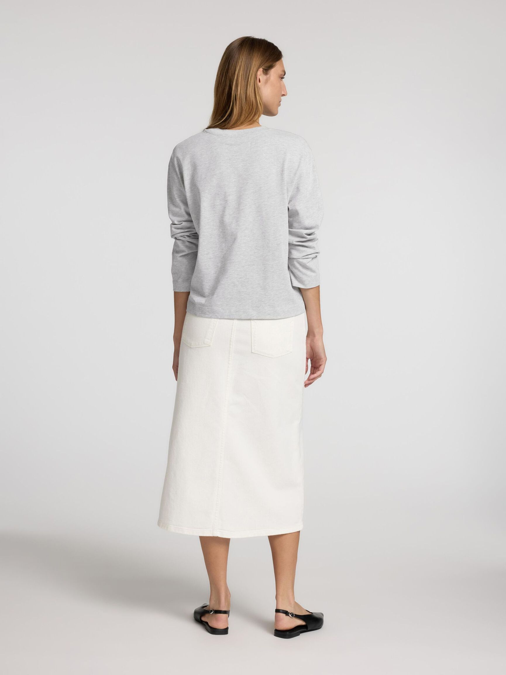 LONG-SLEEVED BOXY T-SHIRT, Light Grey Melange, highres