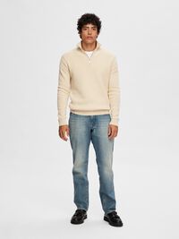 HALVE RITSSLUITING SWEATER, Oatmeal, highres