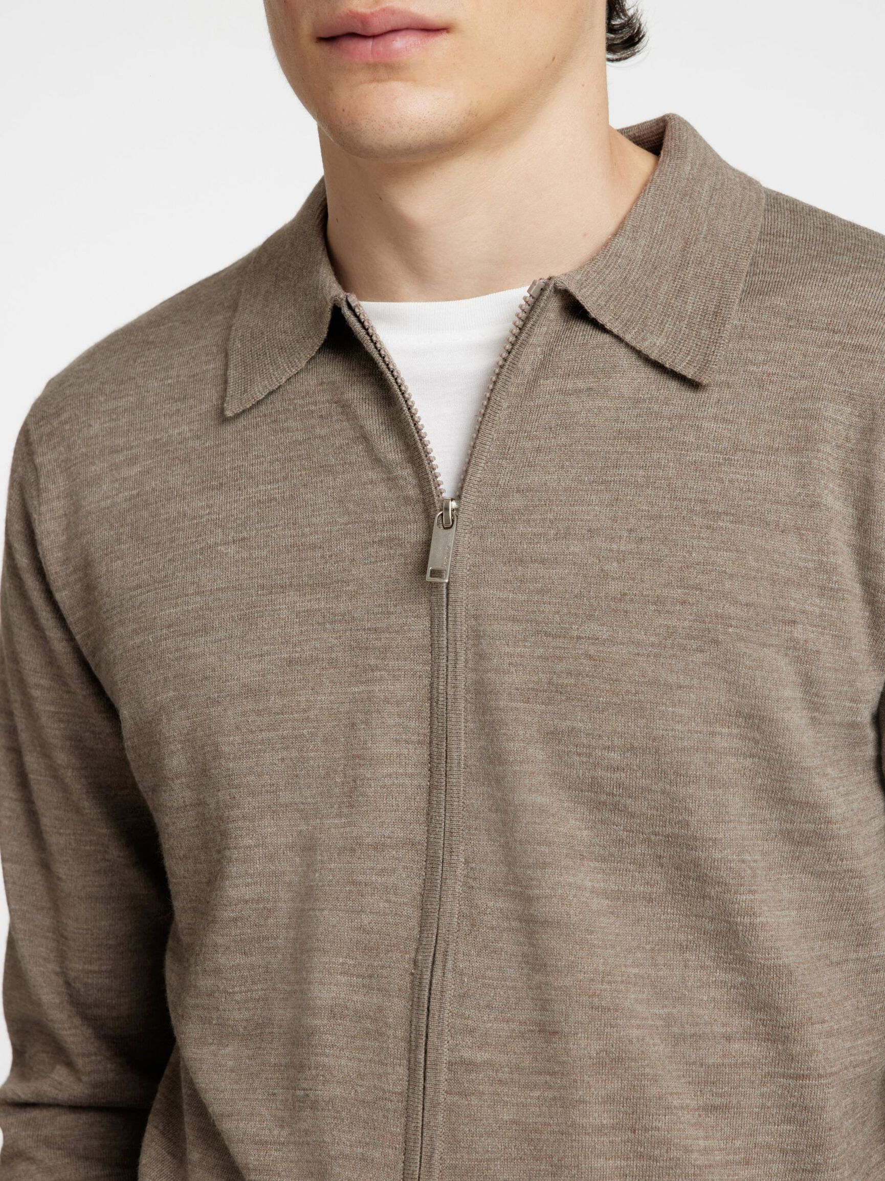 WOOL BLEND ZIP-FRONT CARDIGAN, Desert Taupe, highres