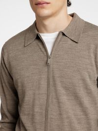 WOOL BLEND ZIP-FRONT CARDIGAN, Desert Taupe, highres