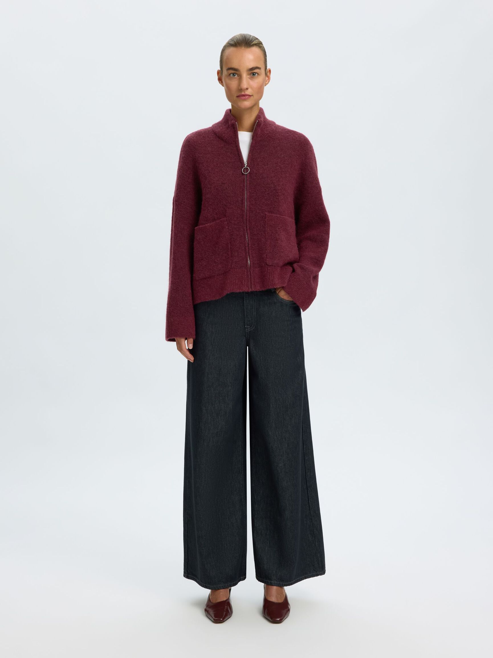 WOOL BLEND CARDIGAN, Tawny Port, highres