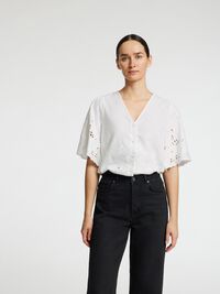 BRODERET KORTÆRMET SKJORTE, Bright White, highres