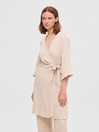 PLISSÉ WRAP DRESS, Sandshell, highres