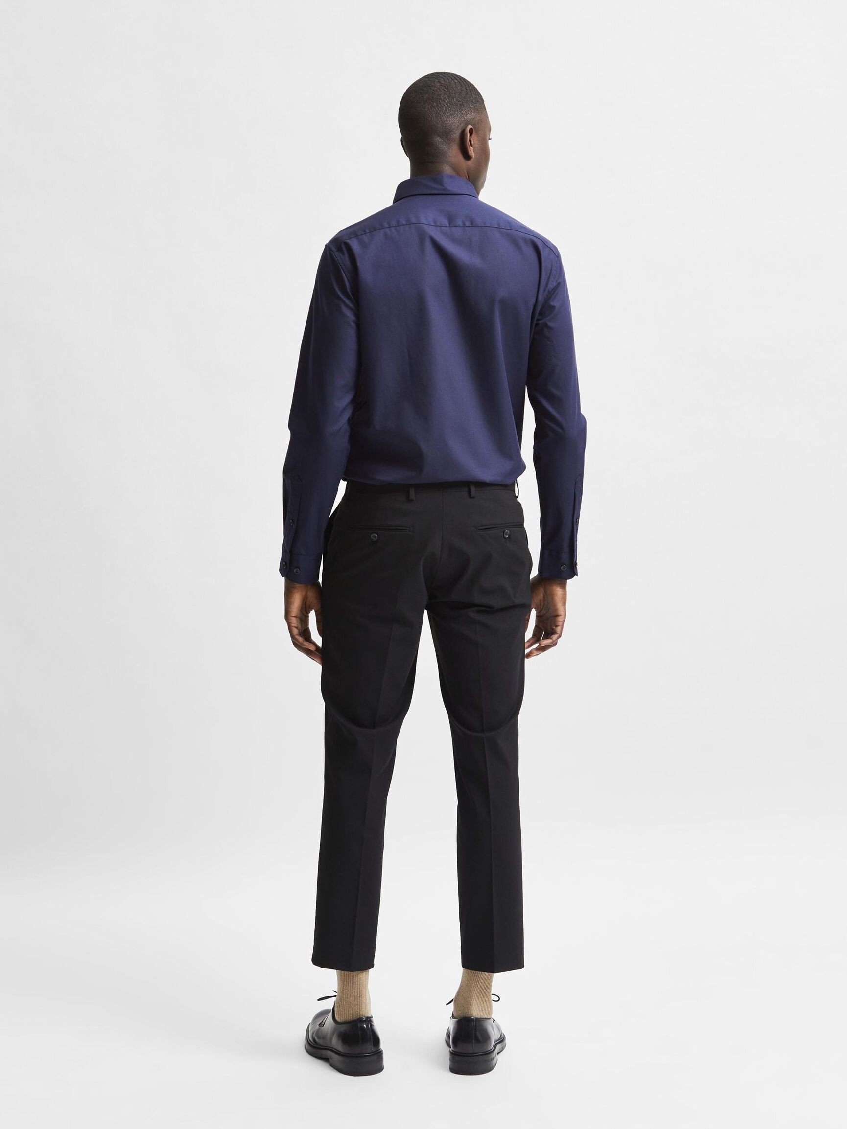 LONG-SLEEVED SLIM FIT SHIRT, Peacoat, highres