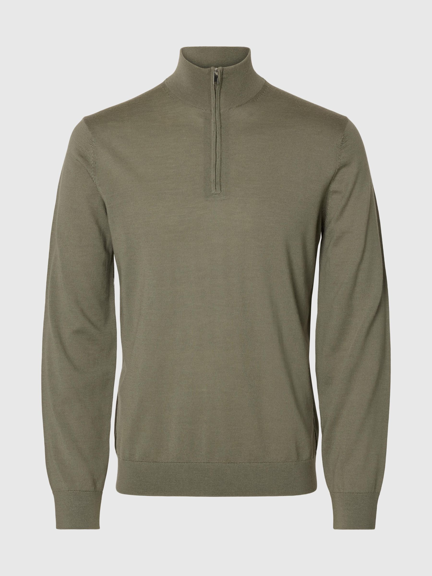 100% MERINO WOOL HALF-ZIP JUMPER, Vetiver, highres