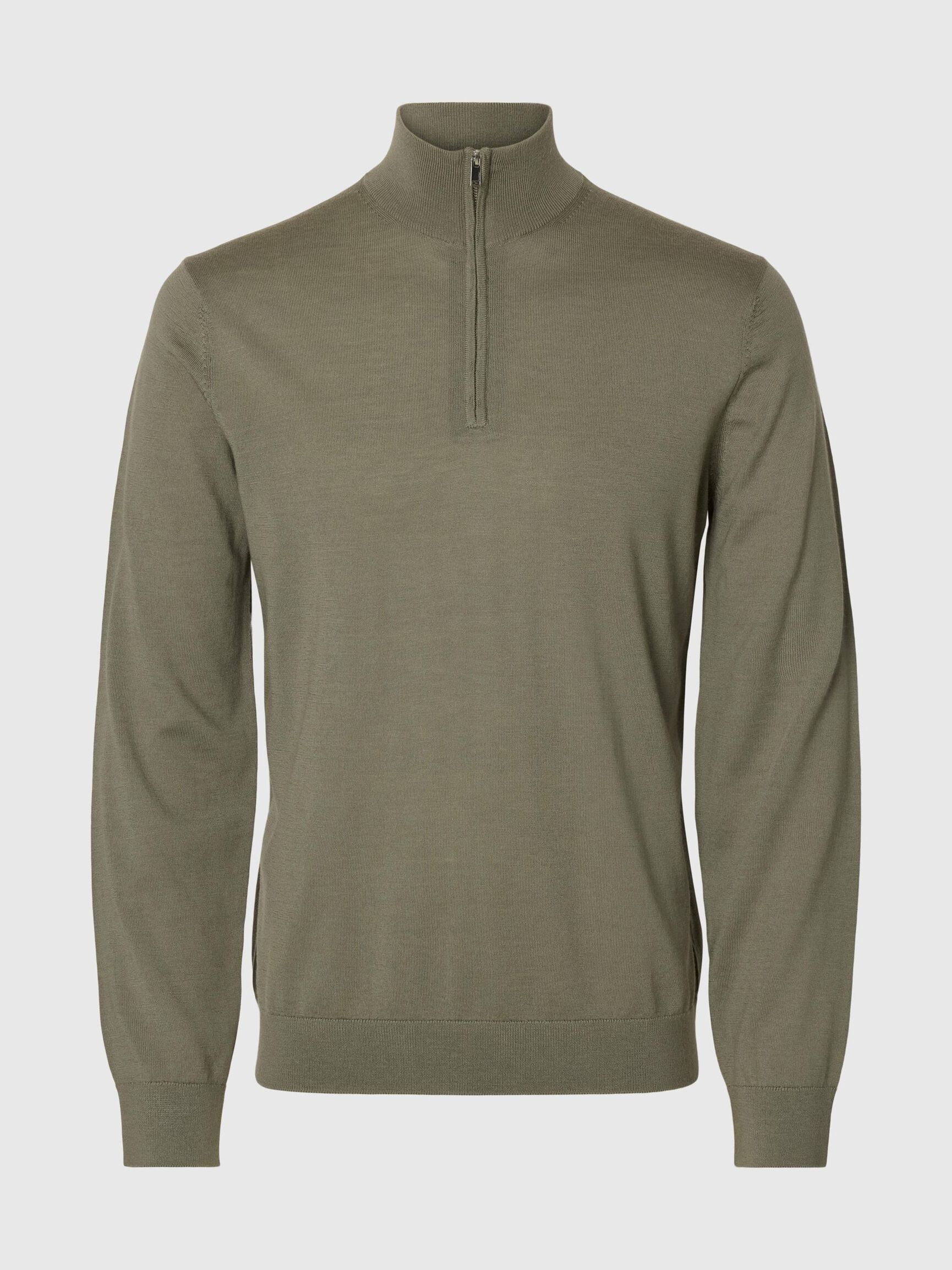 100% MERINO WOOL HALF-ZIP JUMPER, Vetiver, highres