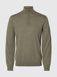 100% MERINO WOOL HALF-ZIP JUMPER, Vetiver, highres