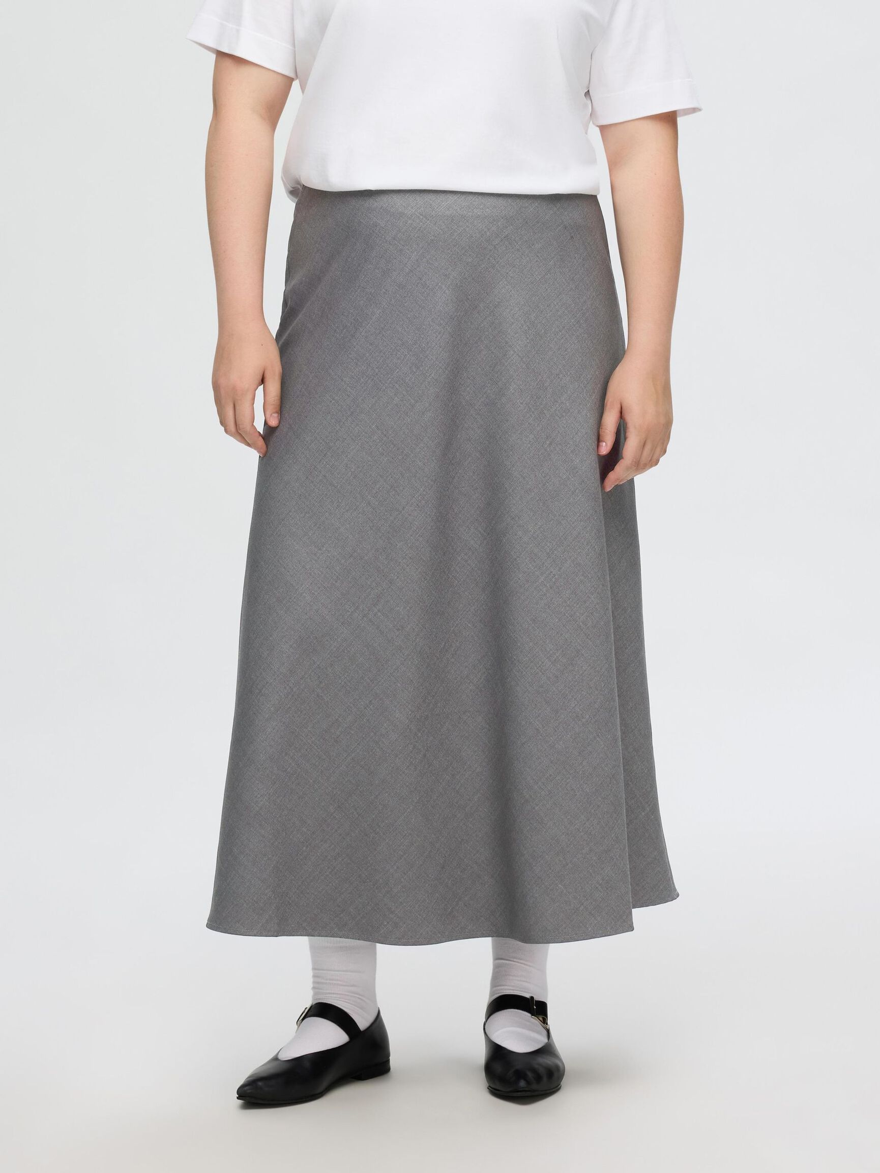 TAILORED WOOL BLEND MIDI SKIRT, Grey Melange, highres