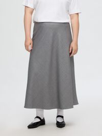 TAILORED WOOL BLEND MIDI SKIRT, Grey Melange, highres